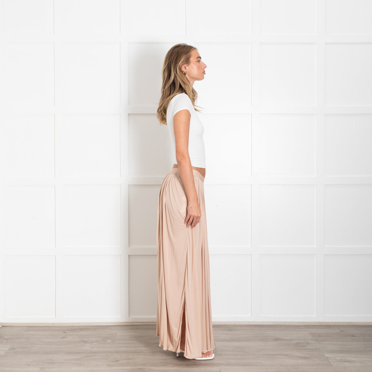 Vionnet Nude Maxi Skirt With Side Splits & Silk Slip
