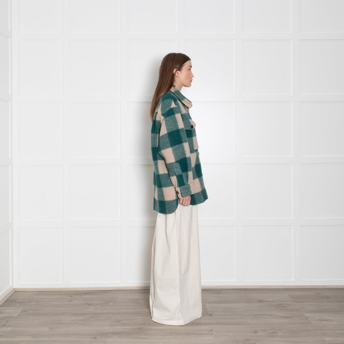 Isabel Marant Etoile Harvell Green And Cream Check Shacket