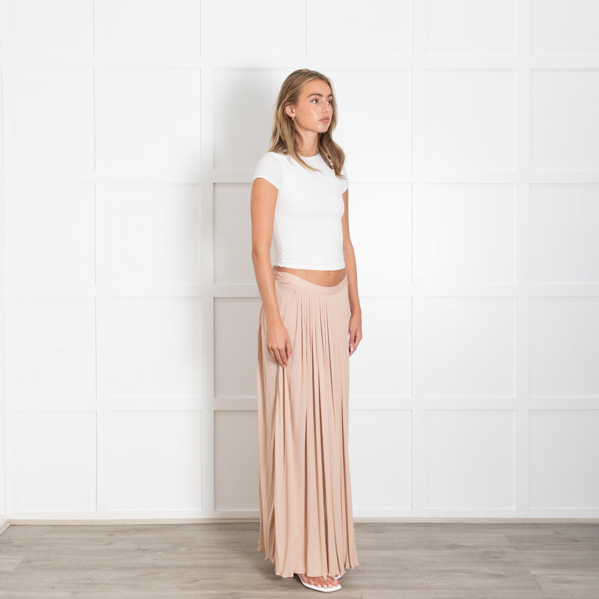 Vionnet Nude Maxi Skirt With Side Splits & Silk Slip