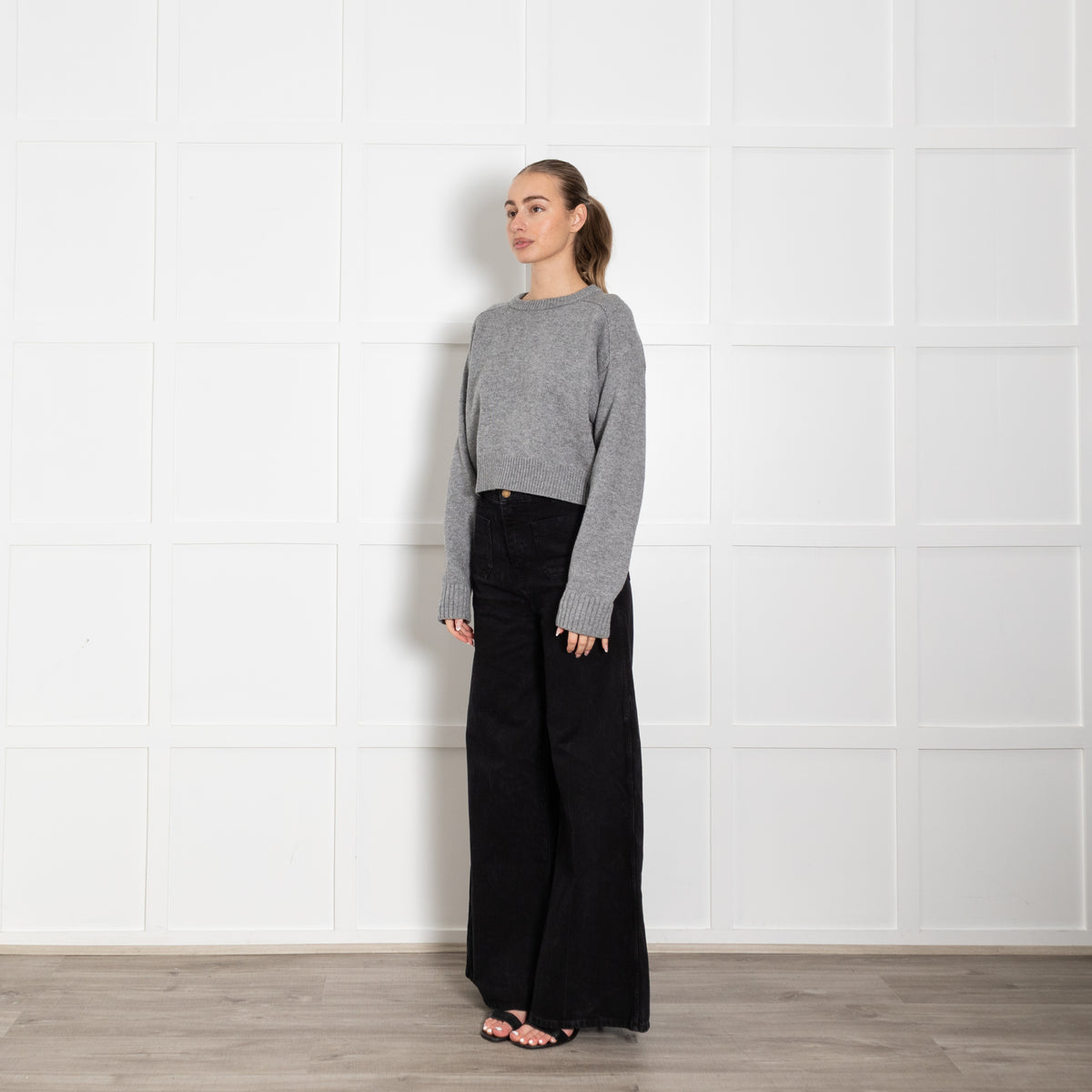 Loulou Studio Grey Wool Cashmere Mix Cropped Jumper