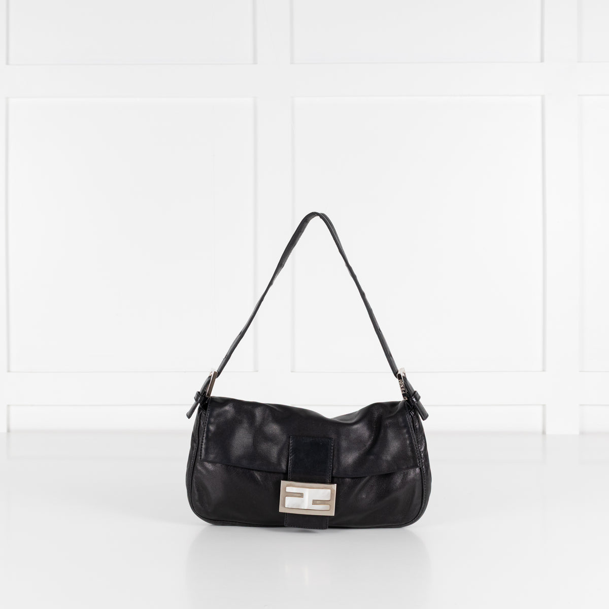 Fendi Black Silver Hardware Baguette Bag