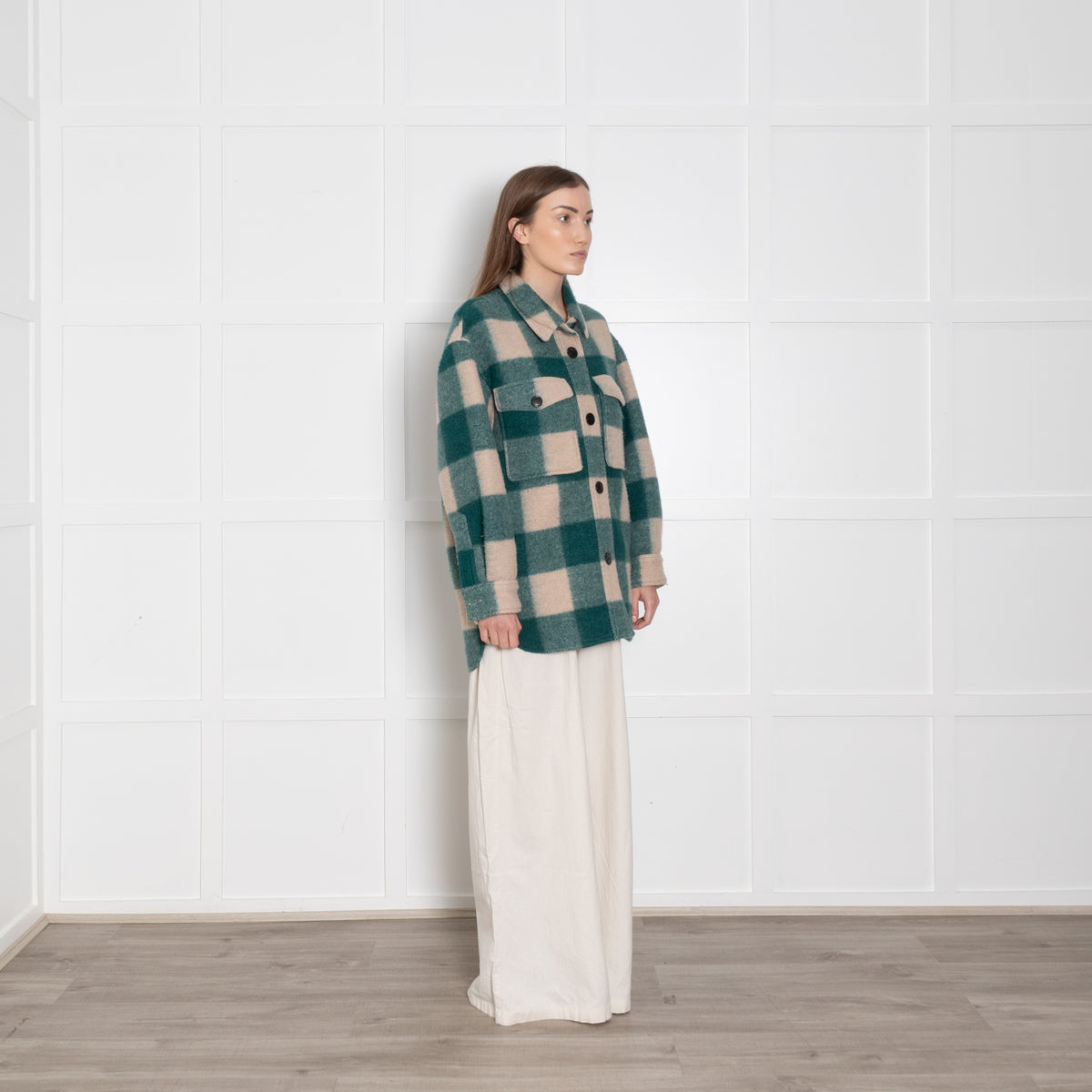Isabel Marant Etoile Harvell Green And Cream Check Shacket