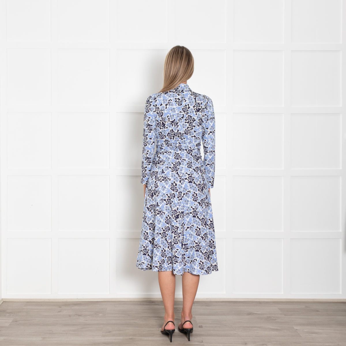 Me + Em Navy White Light Blue Floral Jersey Maxi Dress