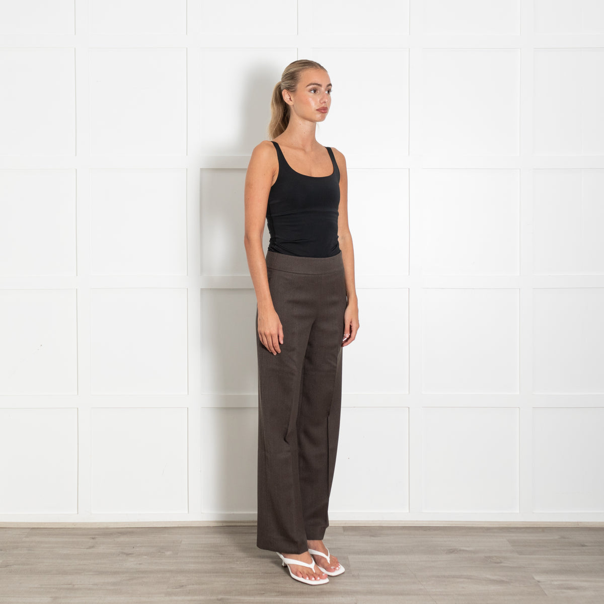 Akris Brown Flat Fronted Wide Leg Wool Trousers