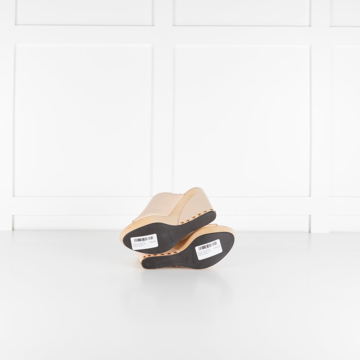 See by Chloé Nude Leather Wedges with Gold Studs