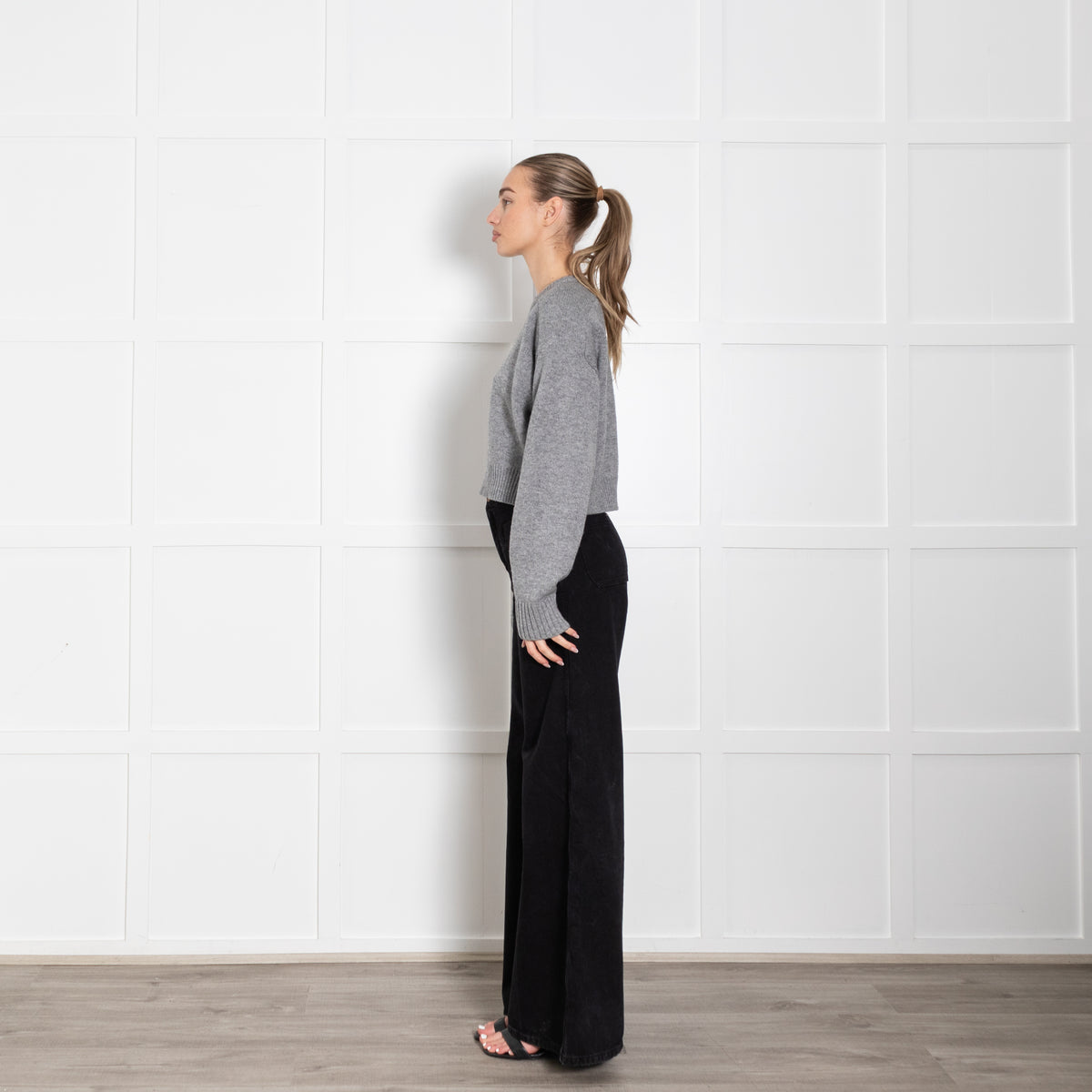 Loulou Studio Grey Wool Cashmere Mix Cropped Jumper