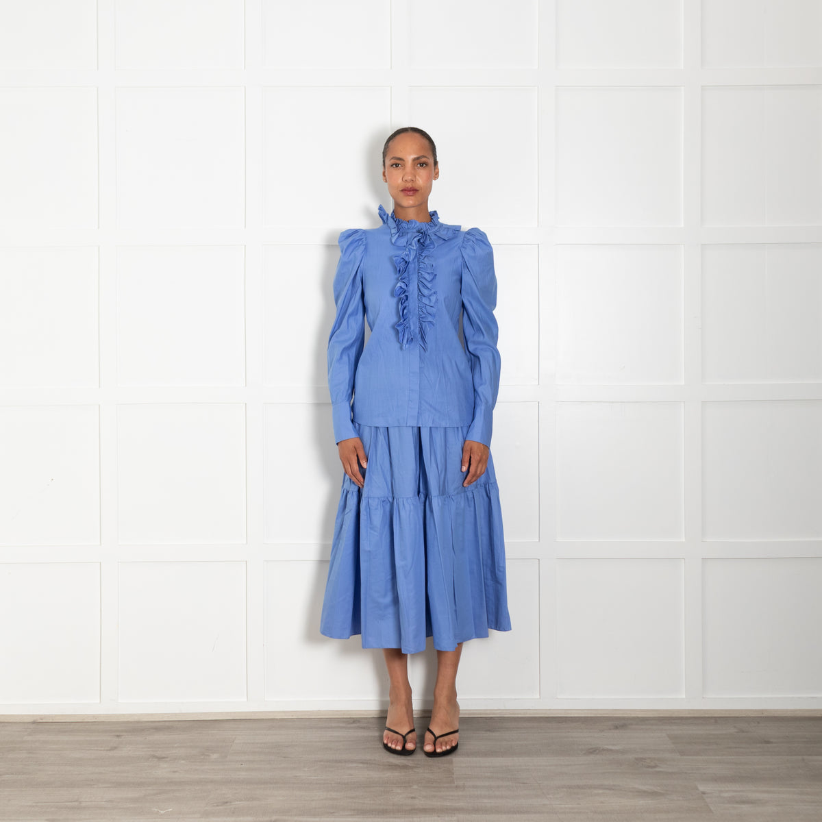 Stella McCartney Blue Cotton Frill Front Blouse