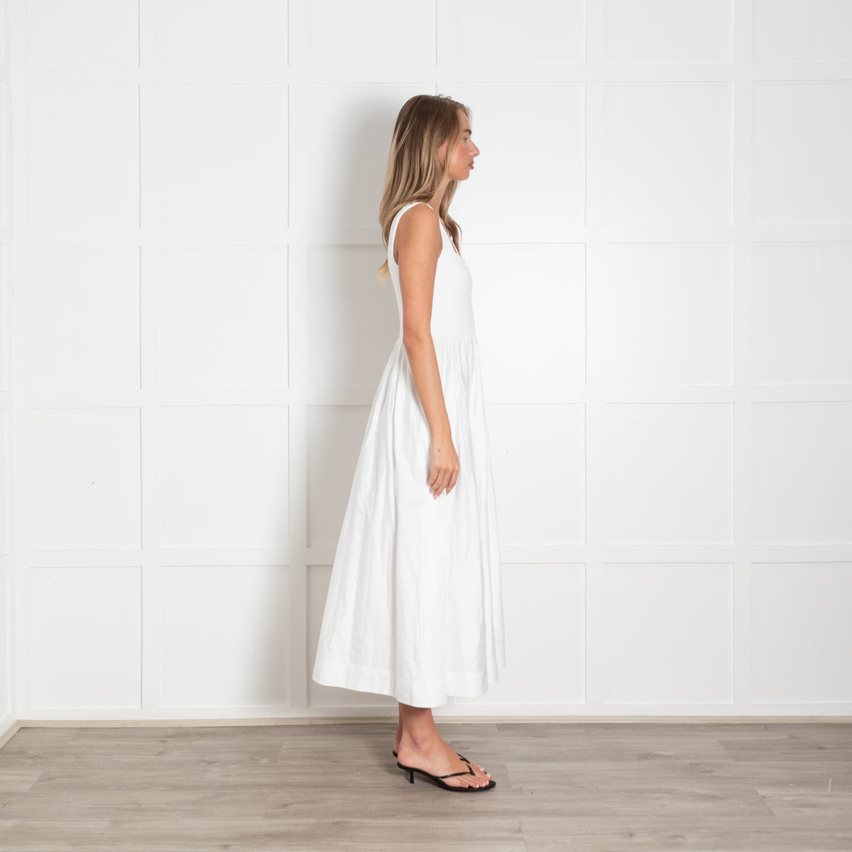 Me + Em White Cotton Sleeveless Dress