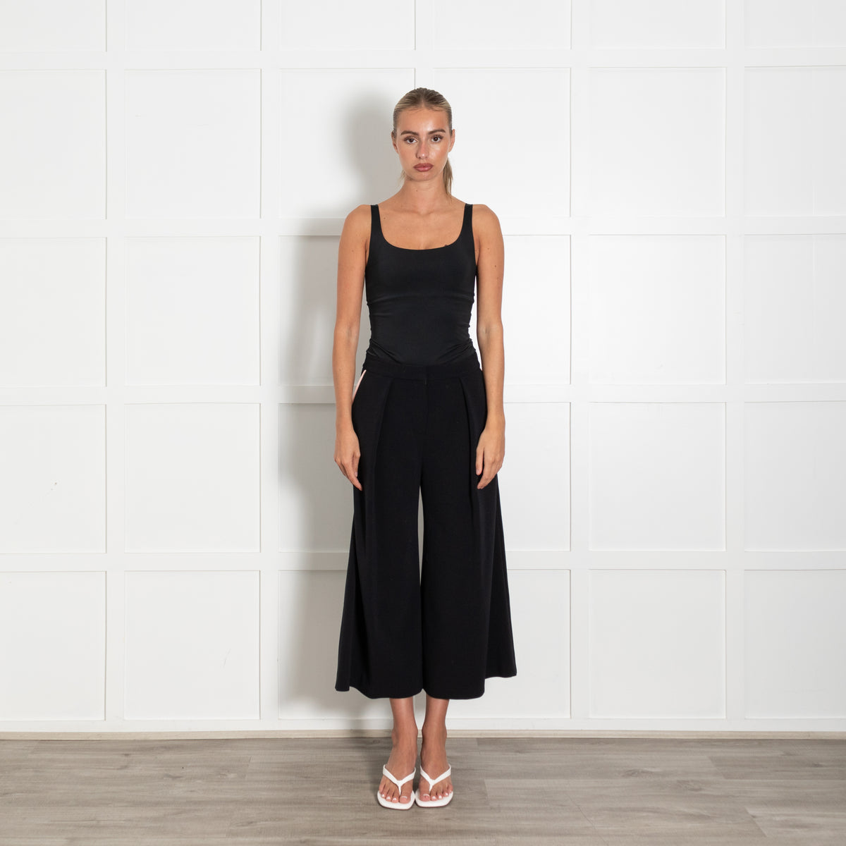 Roksanda Black Pale Pink Trim Wide Leg Cropped Trousers