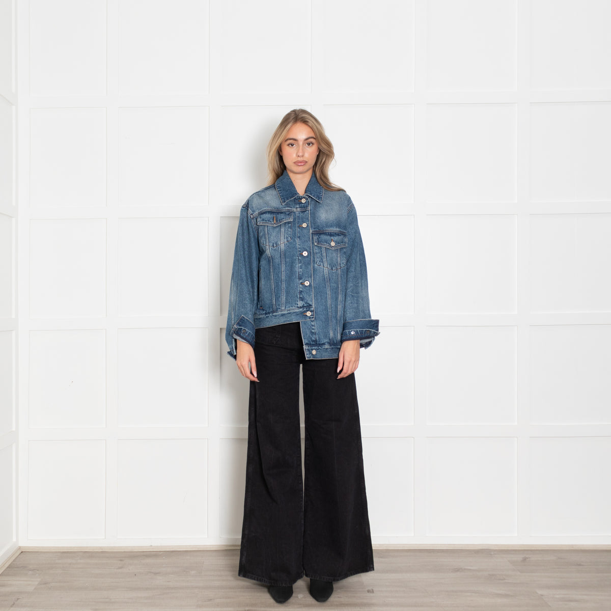 Loewe Blue Detachable Cuffs Asymmetric Oversized Denim Jacket