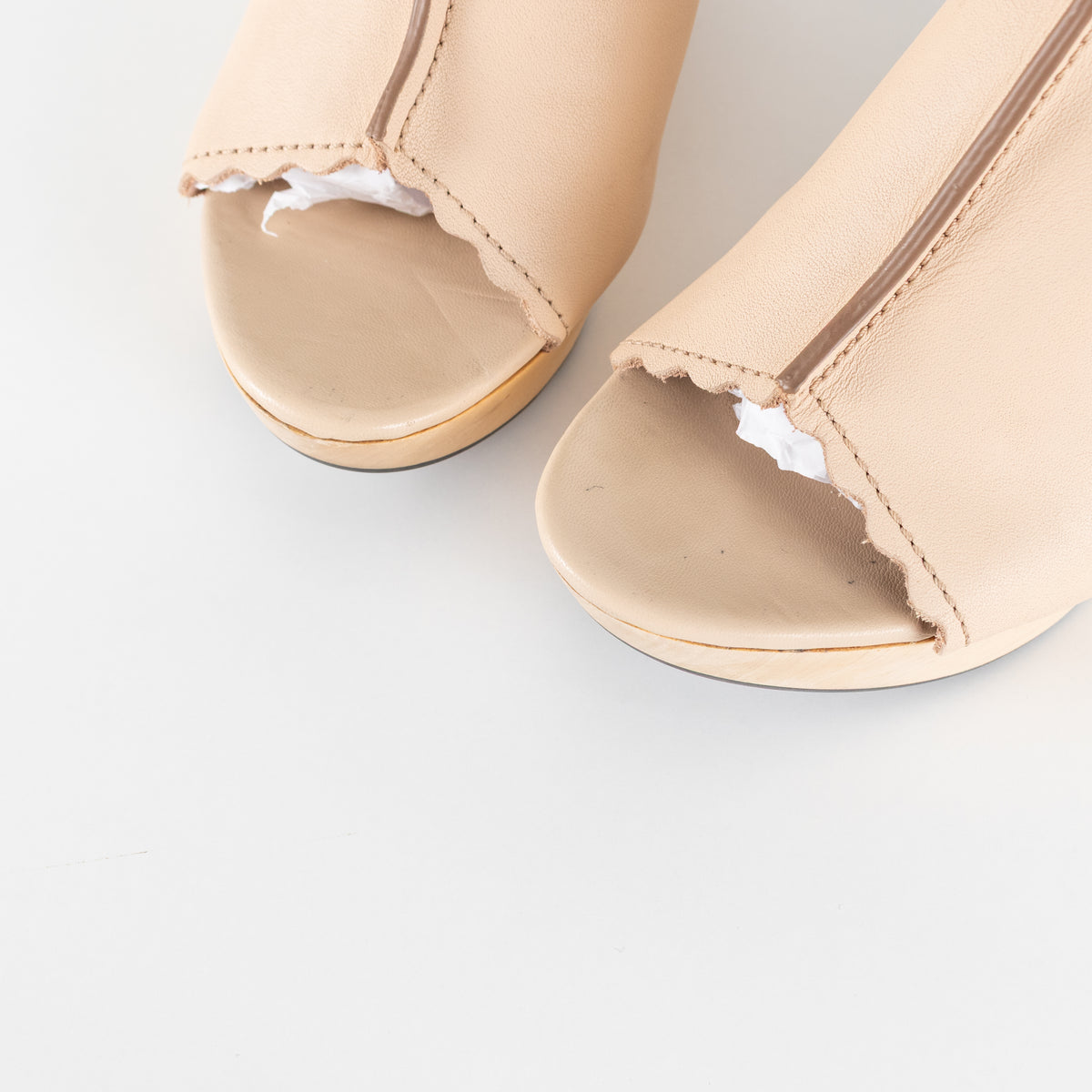 See by Chloé Nude Leather Wedges with Gold Studs