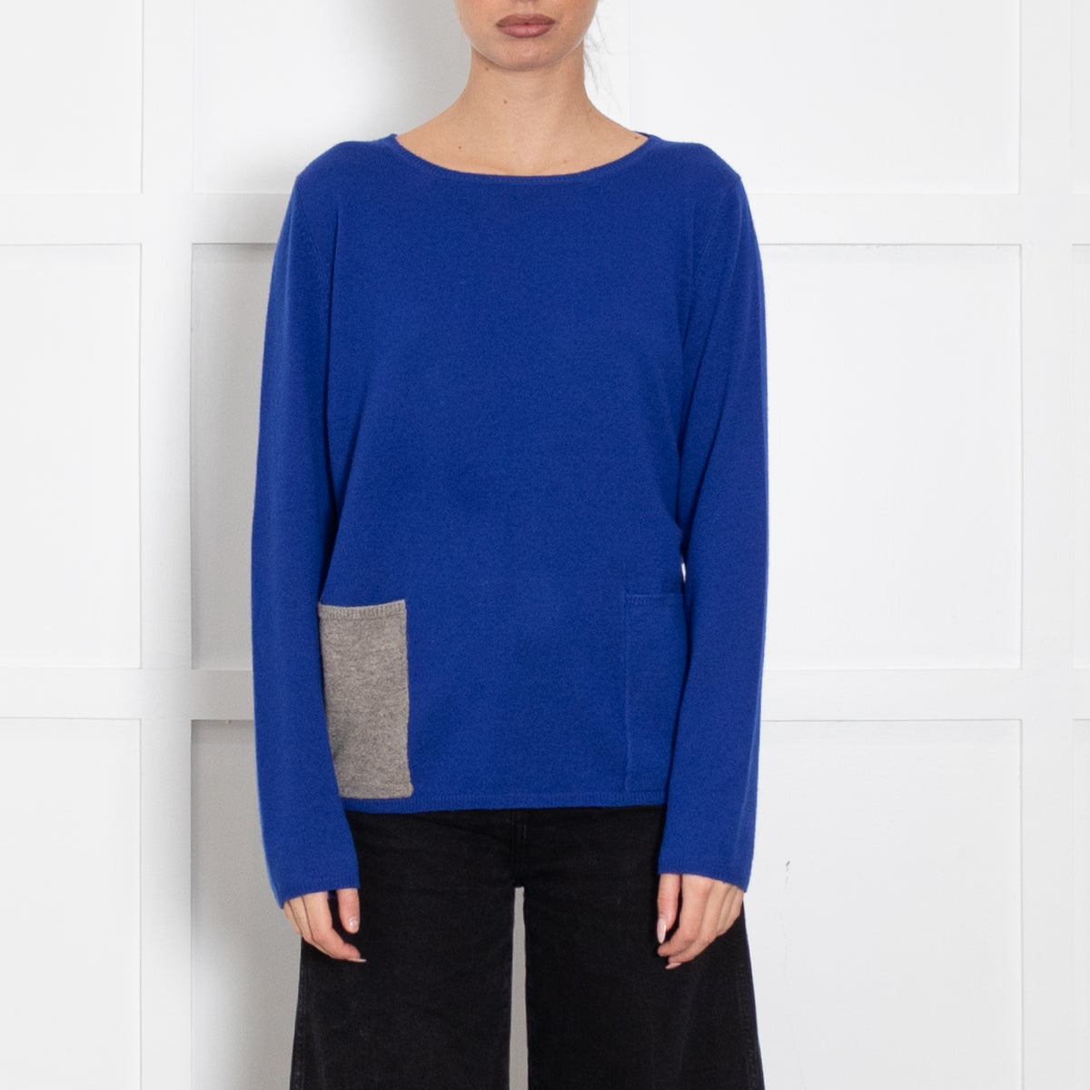 CHINTI & PARKER Blue Cashmere Jumper With Grey Pocket