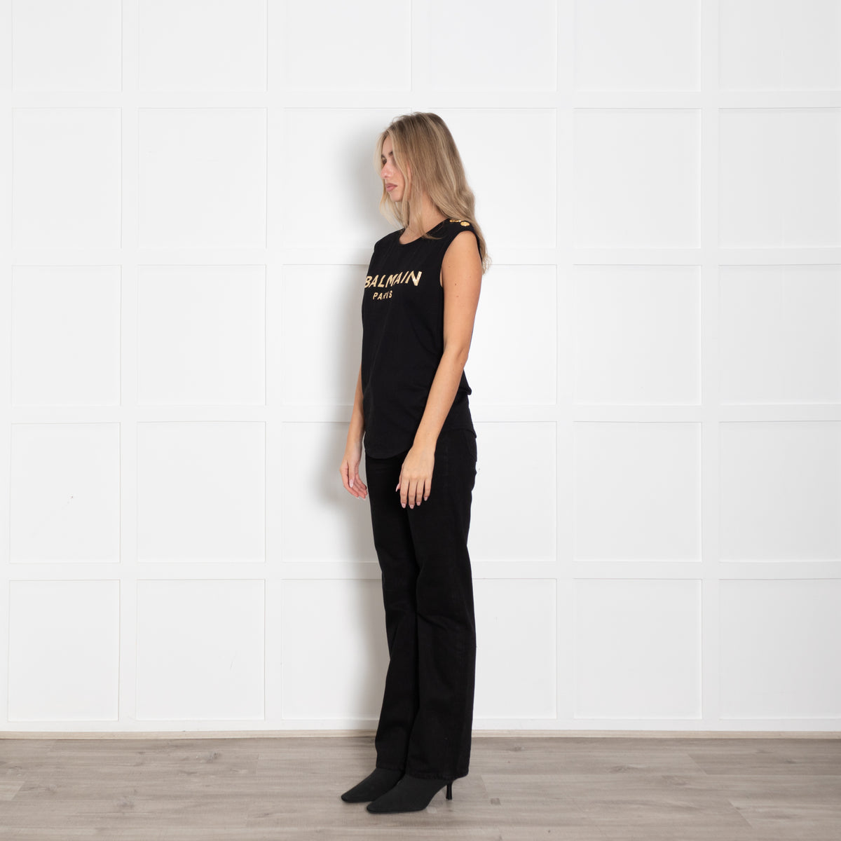 Balmain Black Cotton Logo Sleeveless T-Shirt