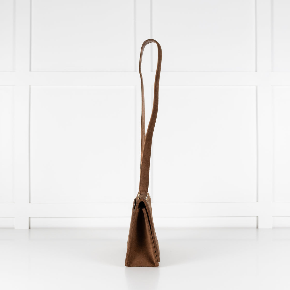 Side image of Chanel Brown Suede Quilted Flap Bag