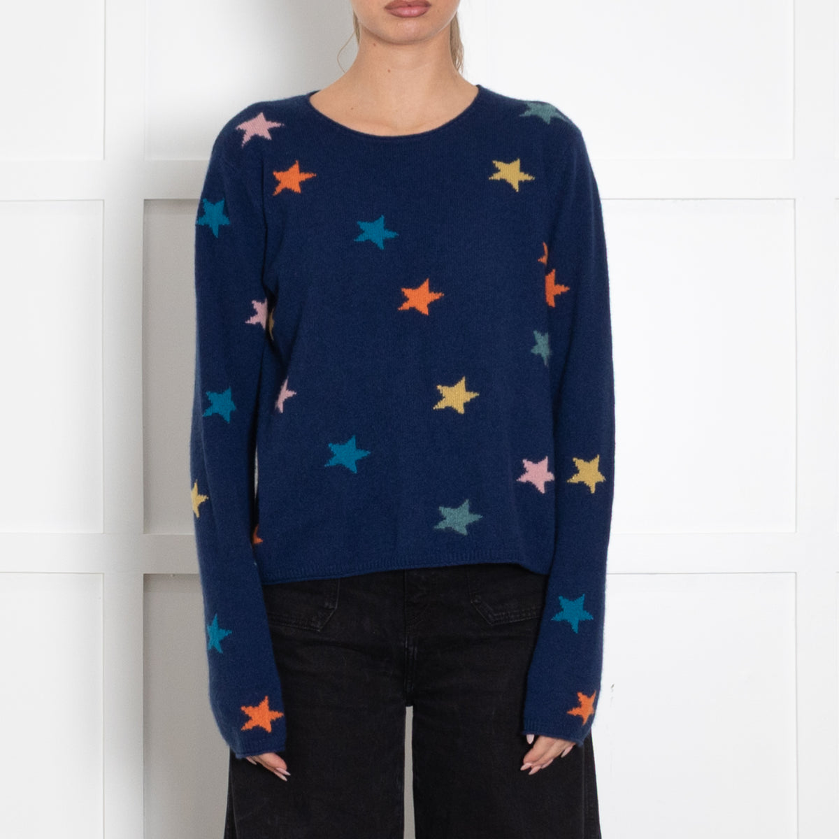 Wyse Blue Multi Star Cashmere Sweater