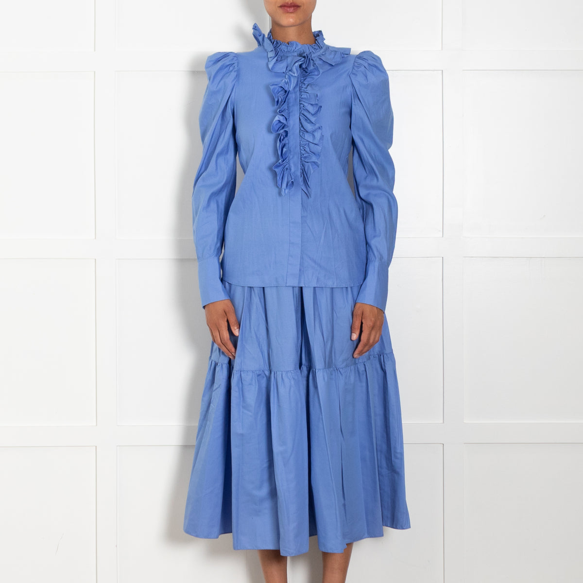 Stella McCartney Blue Cotton Frill Front Blouse