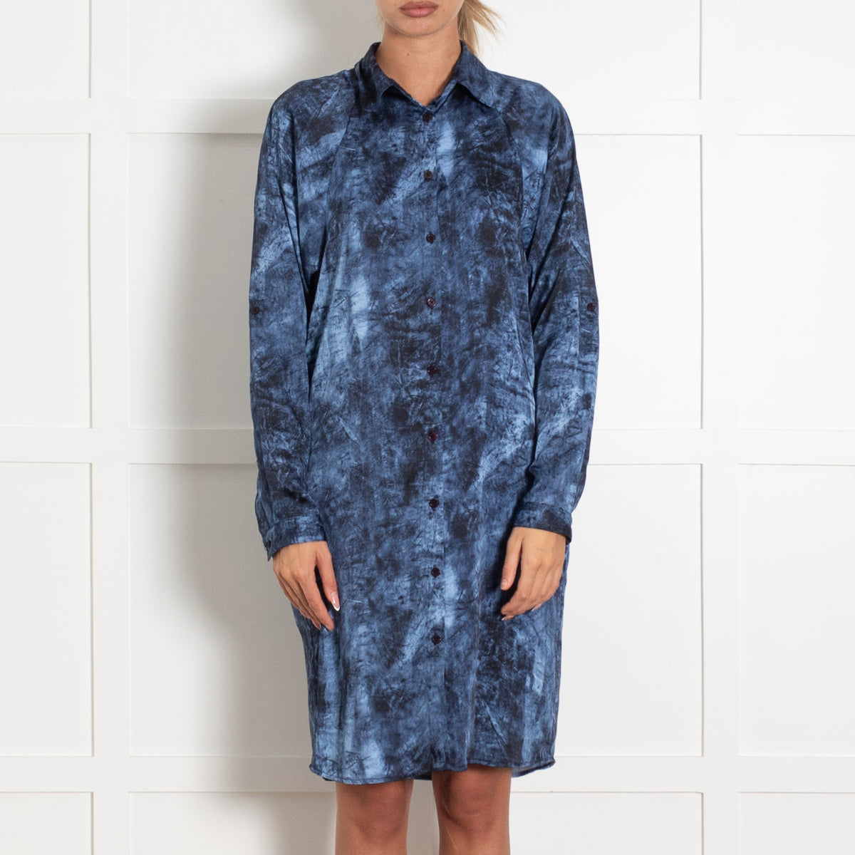 Michael By Michael Kors Blue Tie Dye Shirt Dress