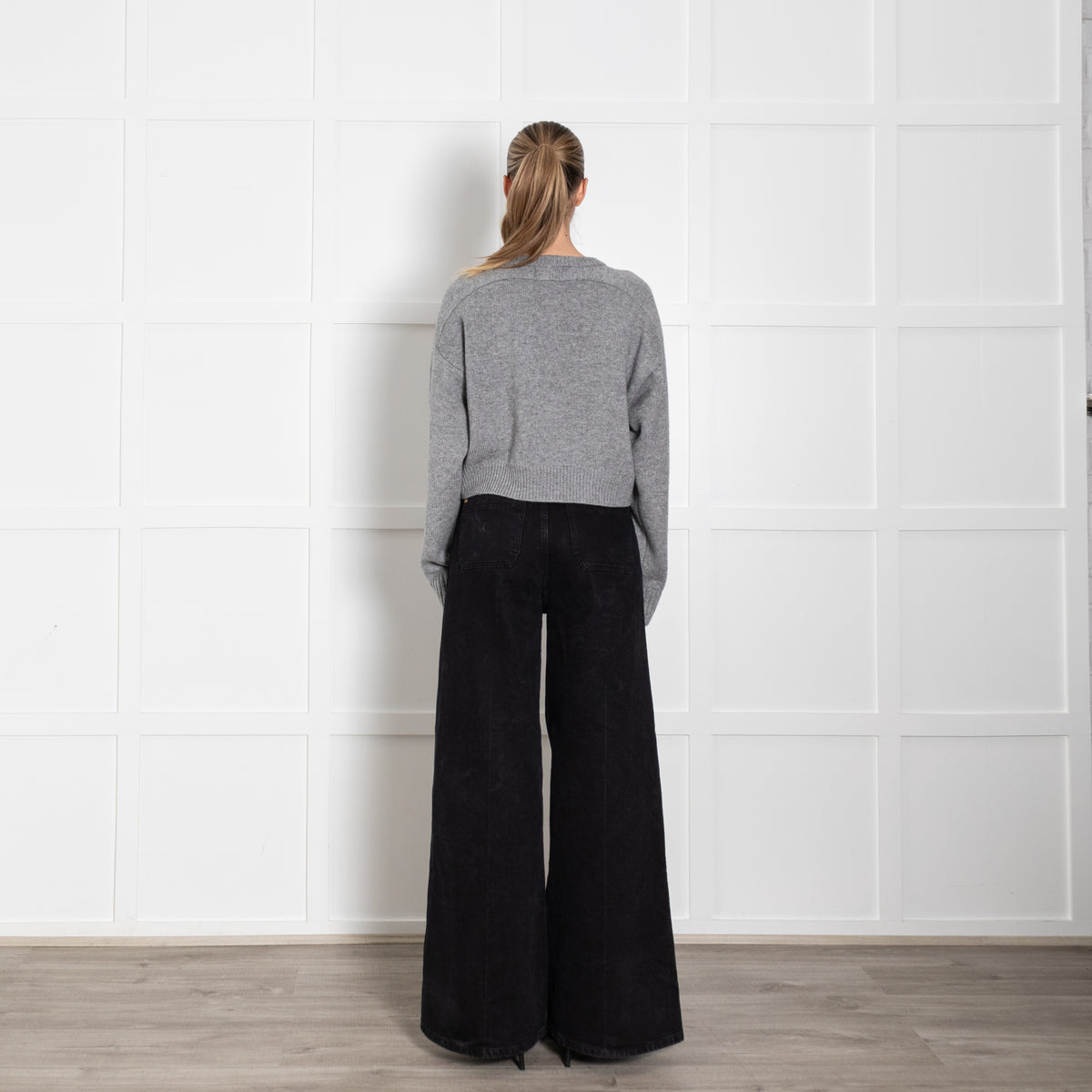 Loulou Studio Grey Wool Cashmere Mix Cropped Jumper