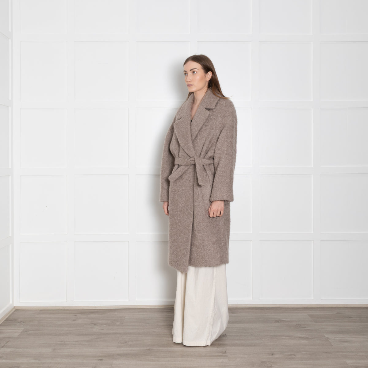 Raey Wool And Mohair Blend Unlined Beige Coat With Belt