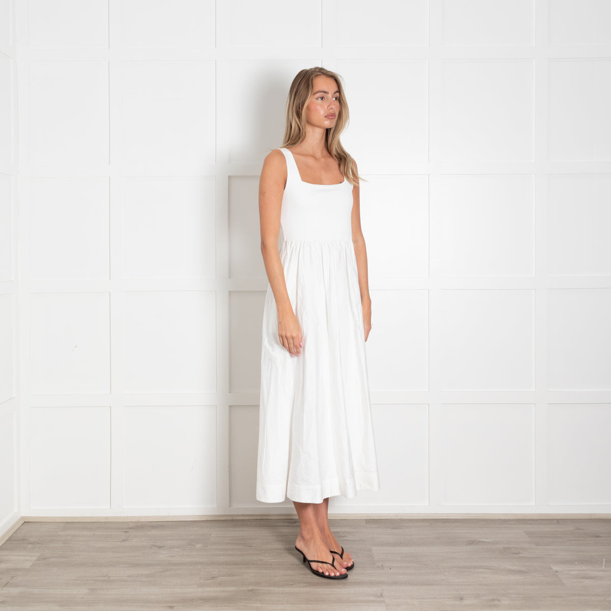 Me + Em White Cotton Sleeveless Dress