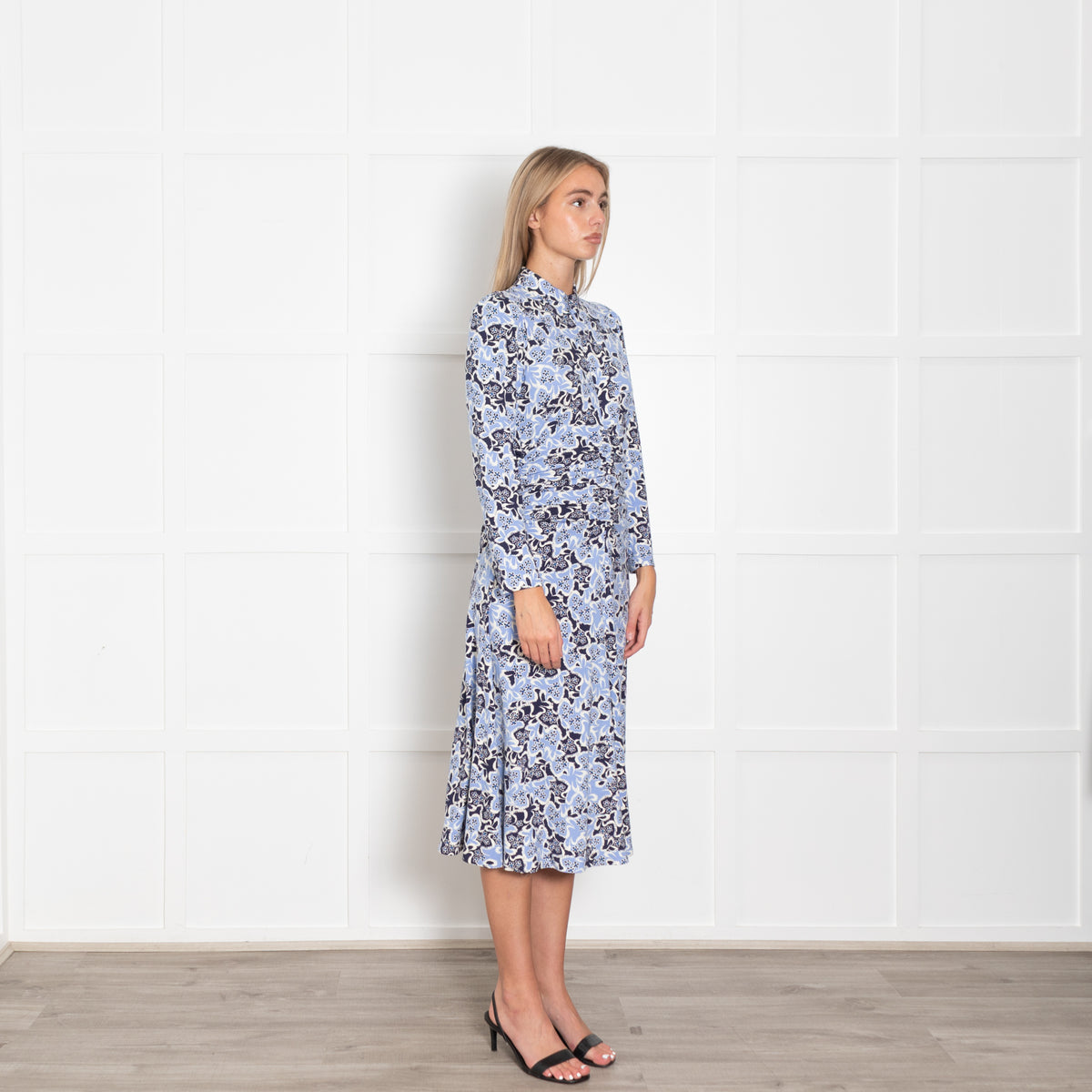 Me + Em Navy White Light Blue Floral Jersey Maxi Dress