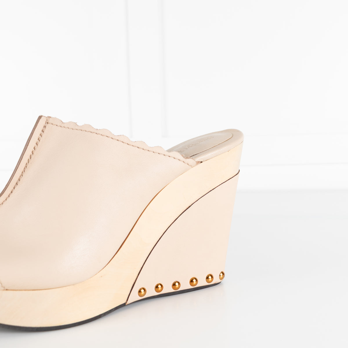 See by Chloé Nude Leather Wedges with Gold Studs