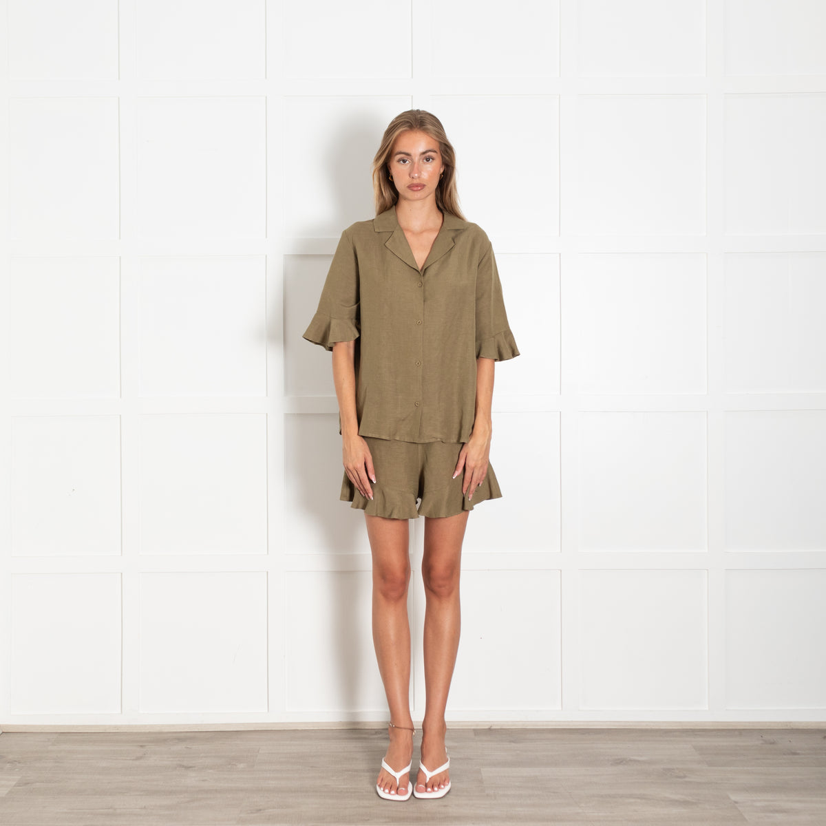 By Malina Olive Green Linen Shirt