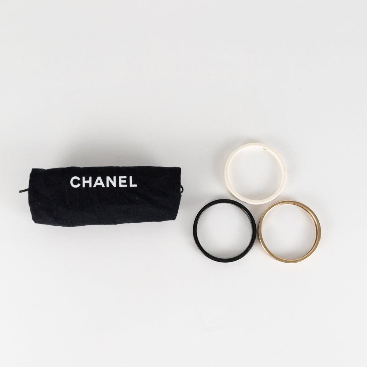 Chanel CC Resin Gold White Black Tone Bangles x3