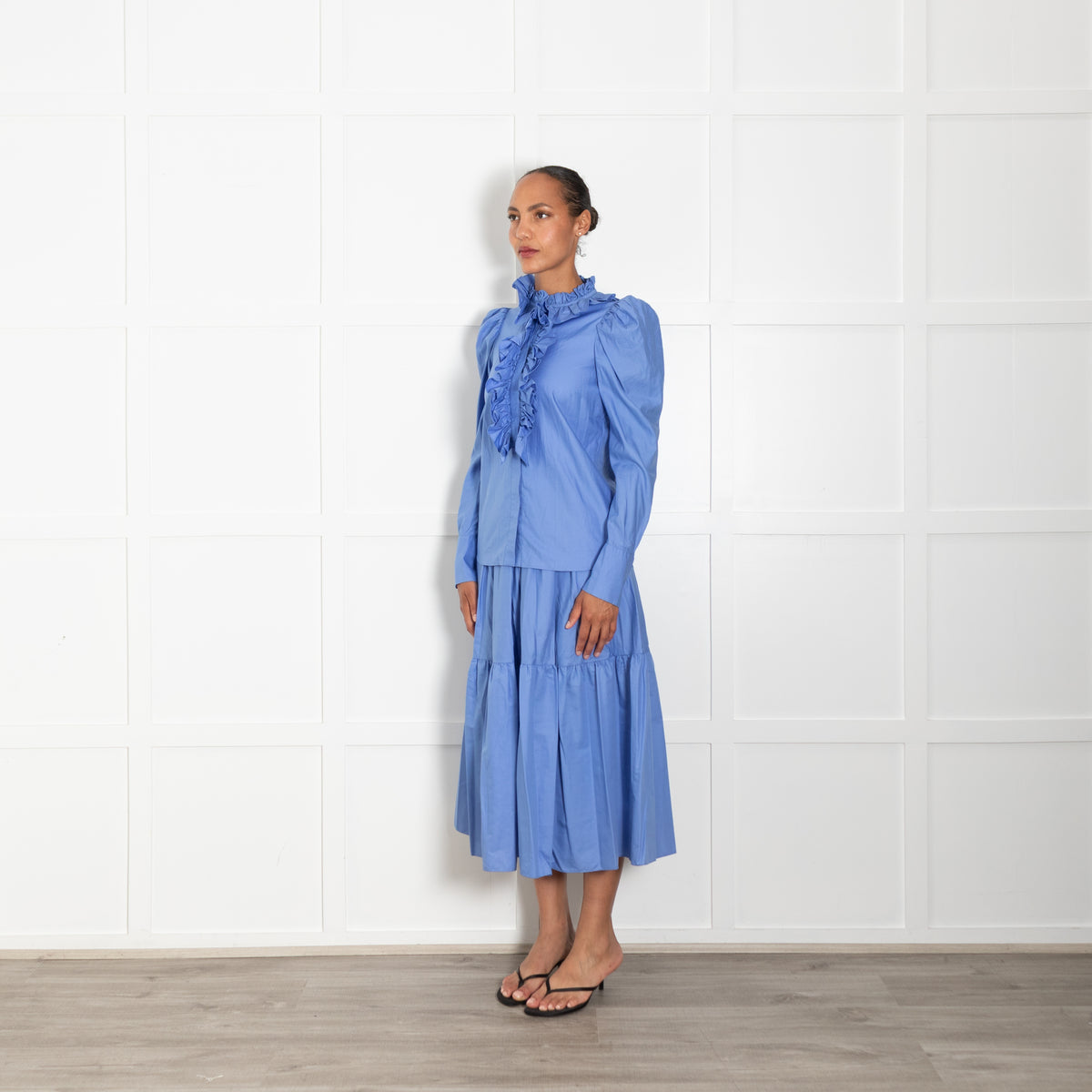 Stella McCartney Blue Cotton Frill Front Blouse