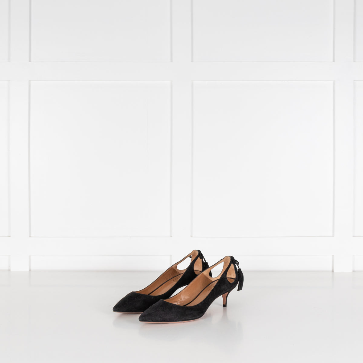 Aquazzura Black Suede Tassle Pumps