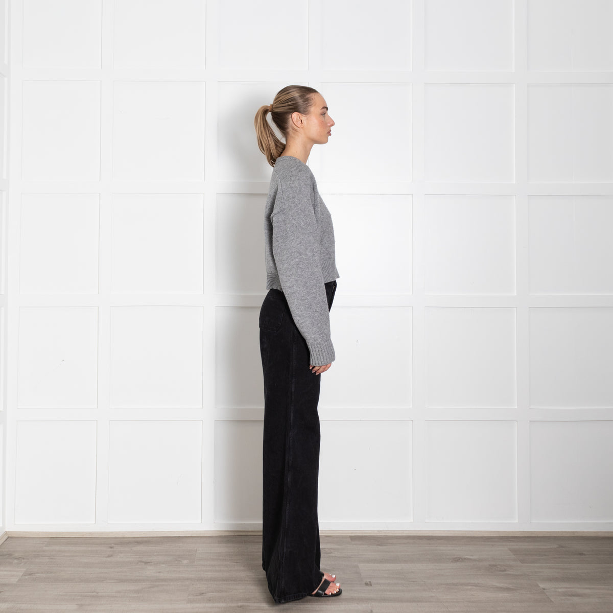 Loulou Studio Grey Wool Cashmere Mix Cropped Jumper