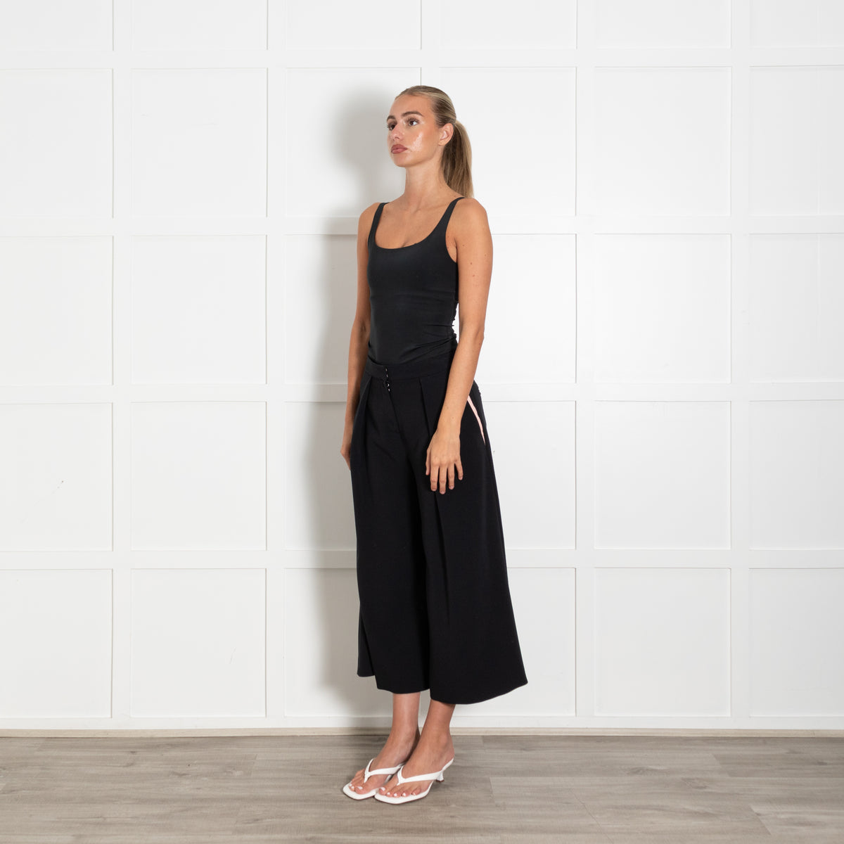 Roksanda Black Pale Pink Trim Wide Leg Cropped Trousers