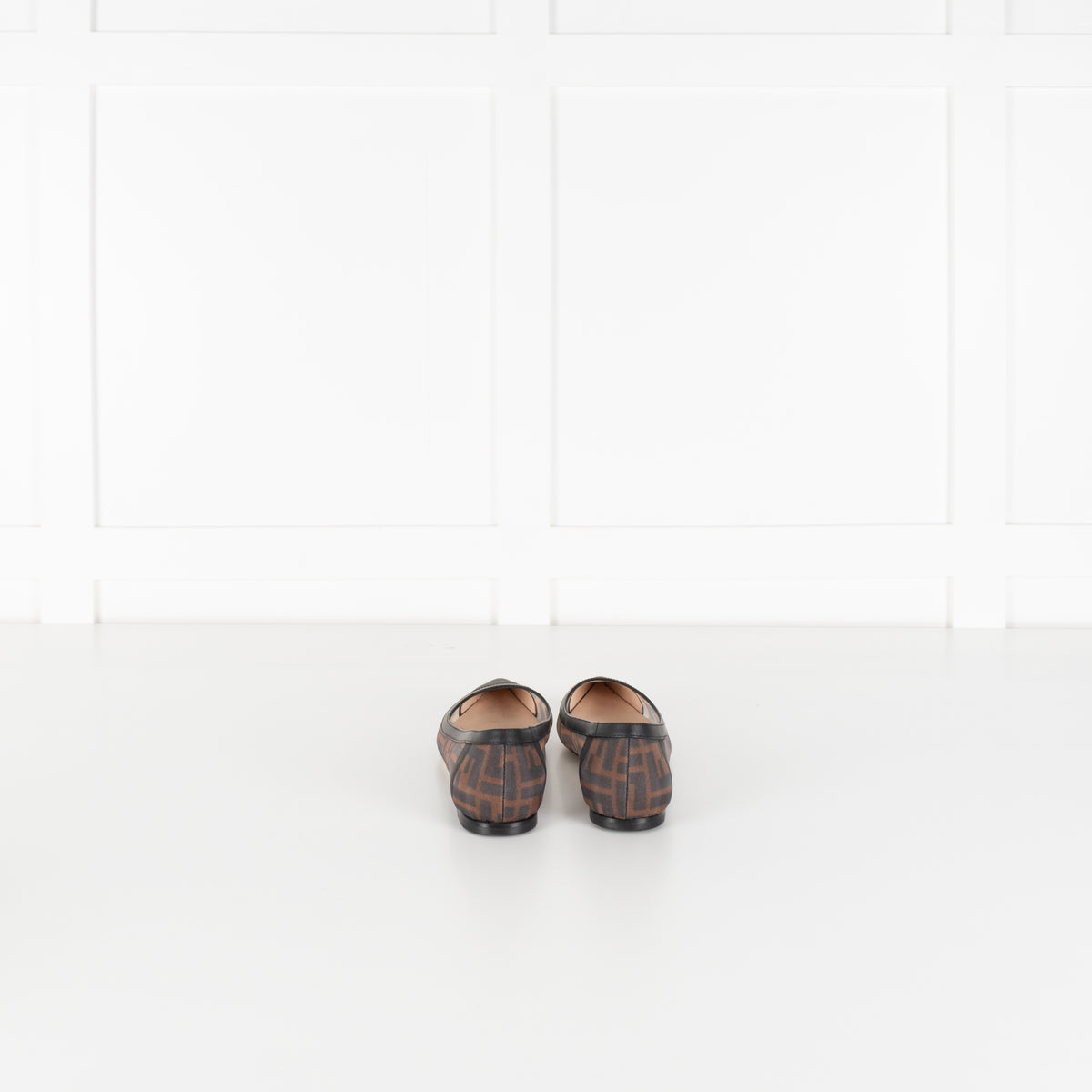 Fendi Brown Black Zucca Mesh Leather Flat Pumps
