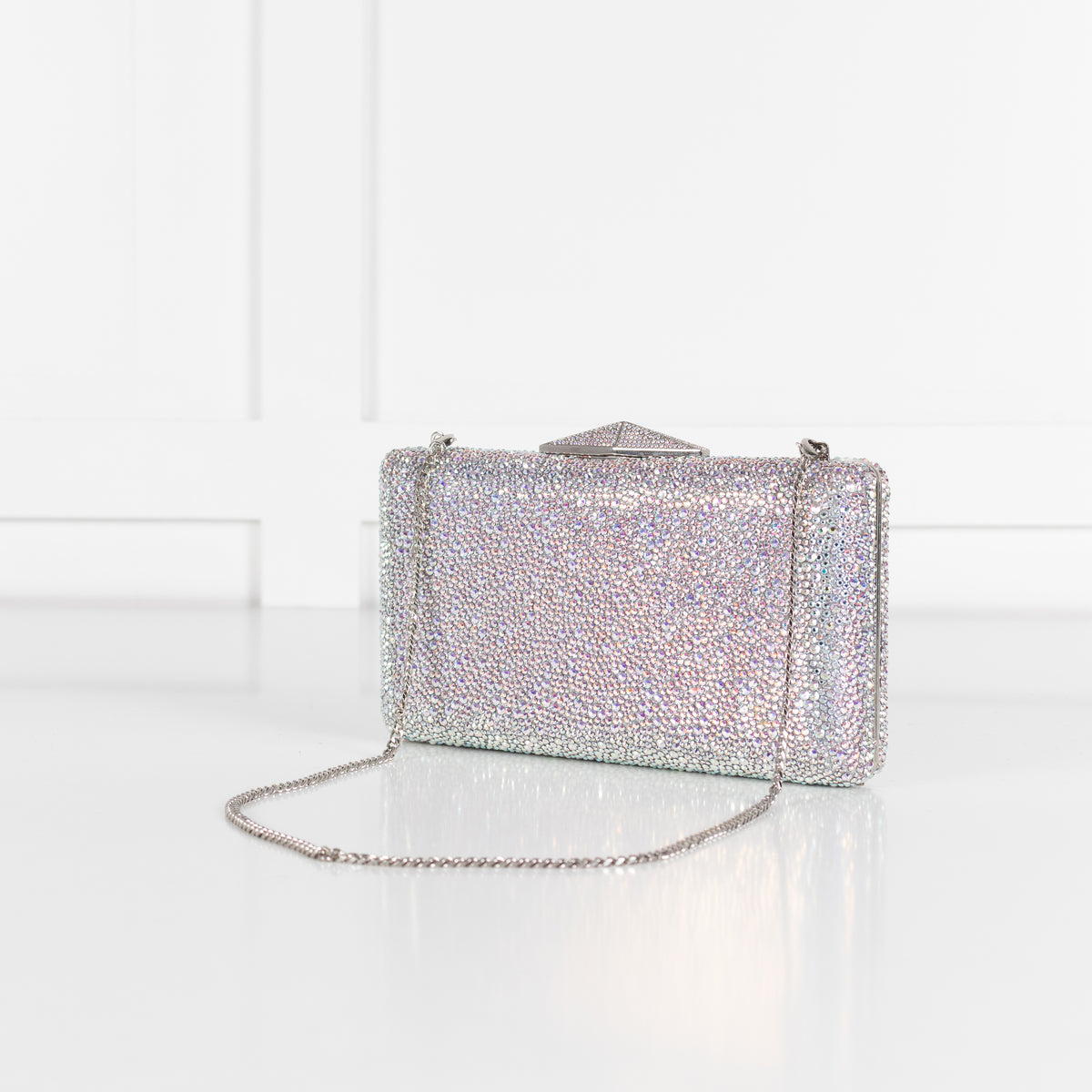 Jimmy Choo Silver Iridescent Crystal Clemmie Clutch Bag