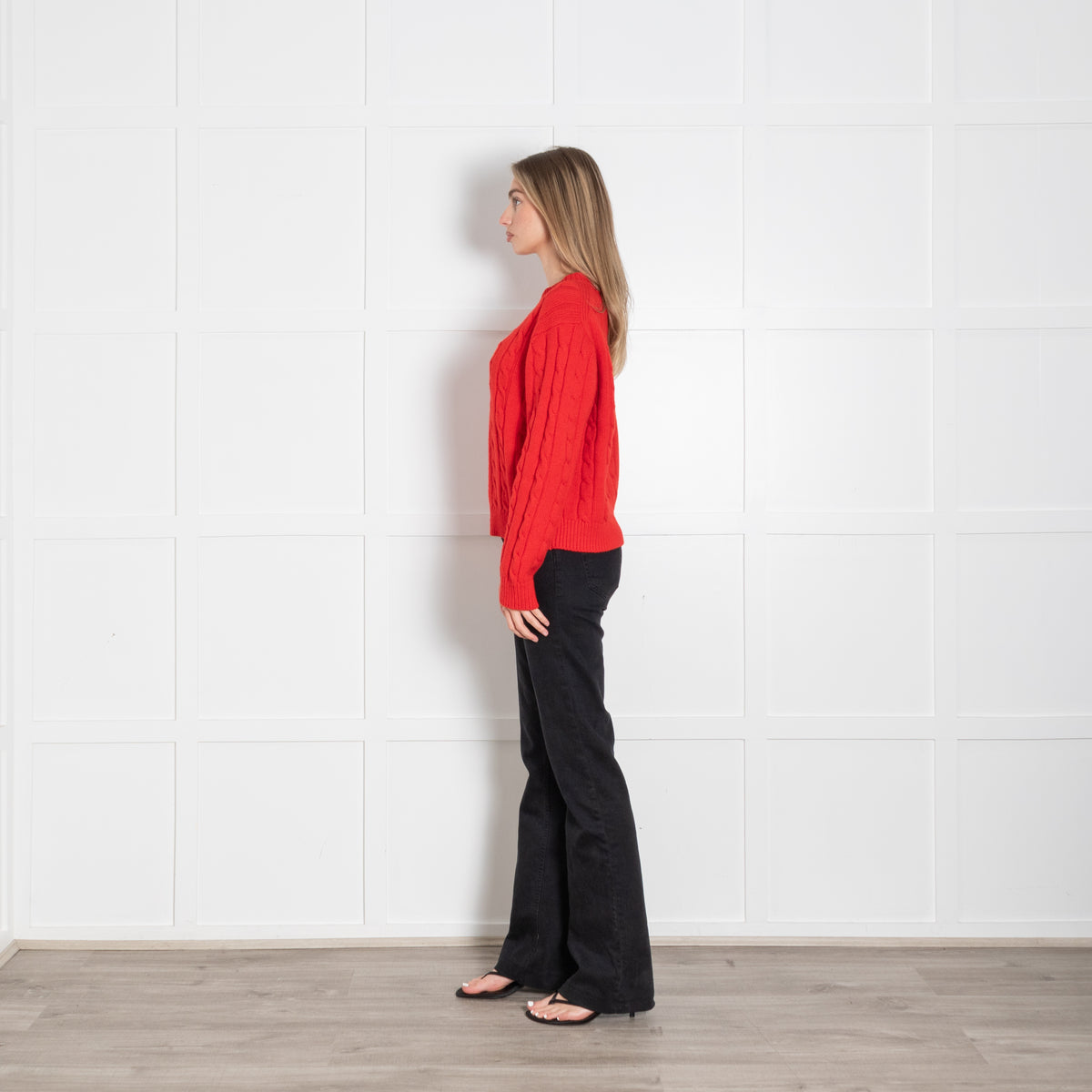 &Daughter Red Cable Knit Wool Crewneck Jumper