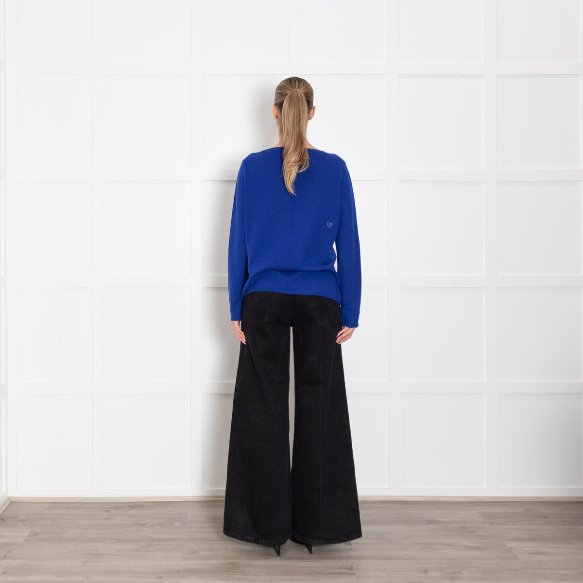 CHINTI & PARKER Blue Cashmere Jumper With Grey Pocket
