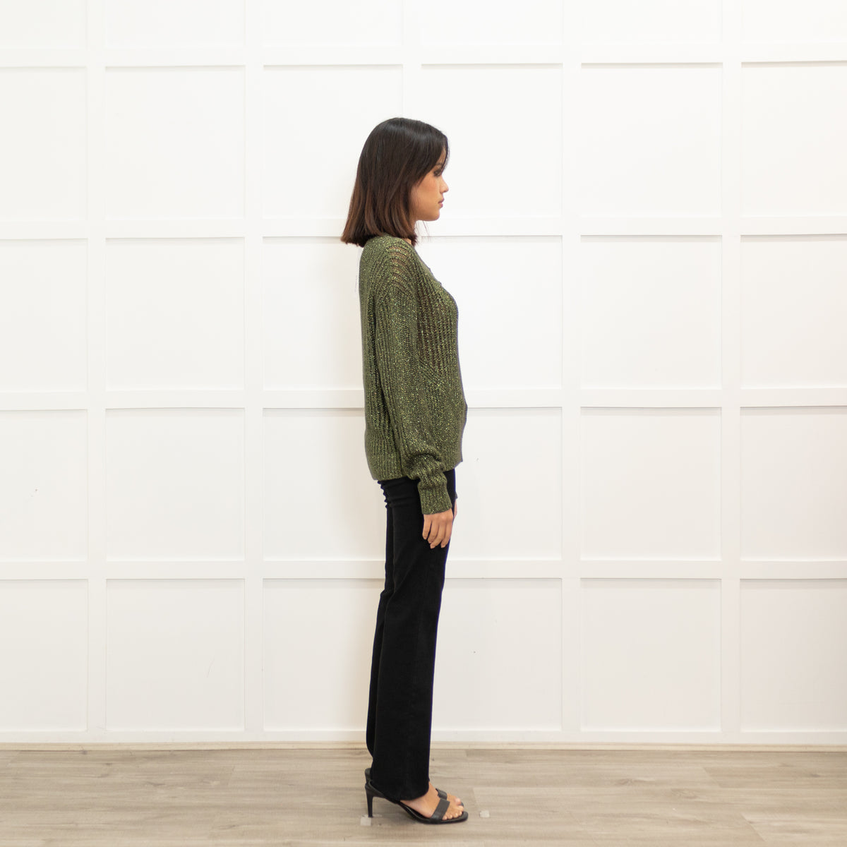 Patrizia Pepe Green Sparkly Jumper With Buttons