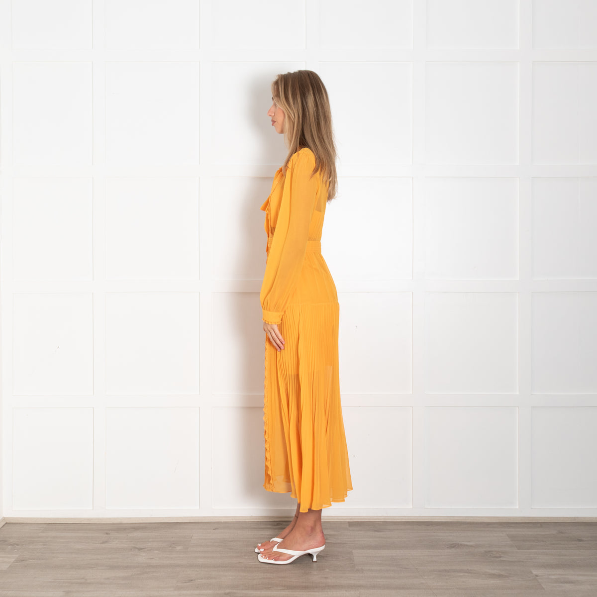 Self-Portrait Orange Lace And Pleated Detail Midi Dress