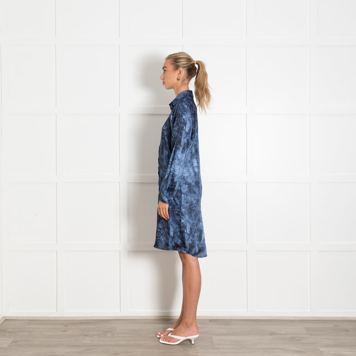 Michael By Michael Kors Blue Tie Dye Shirt Dress