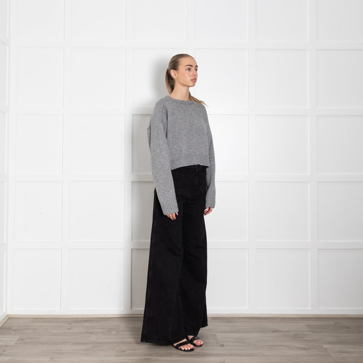 Loulou Studio Grey Wool Cashmere Mix Cropped Jumper