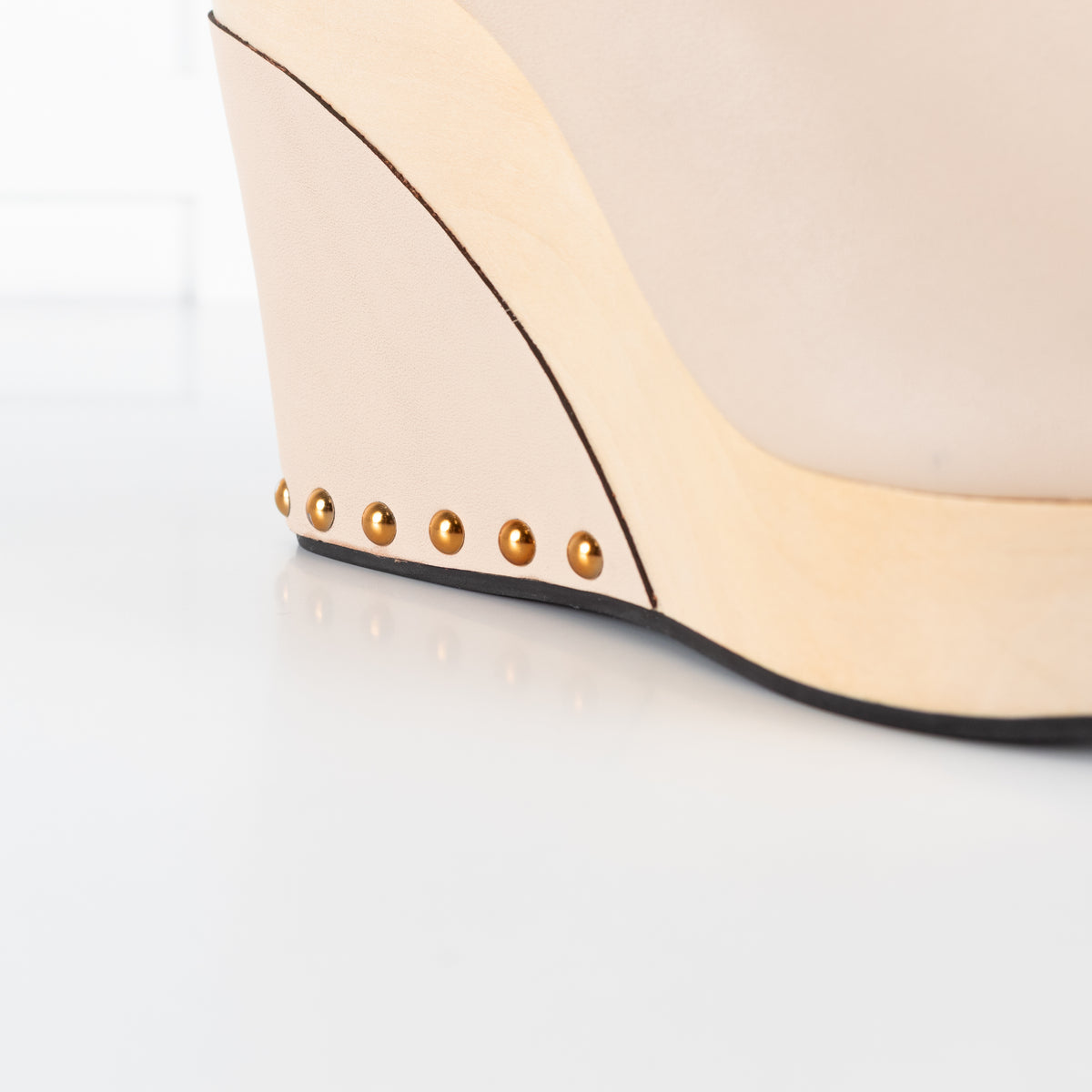 See by Chloé Nude Leather Wedges with Gold Studs