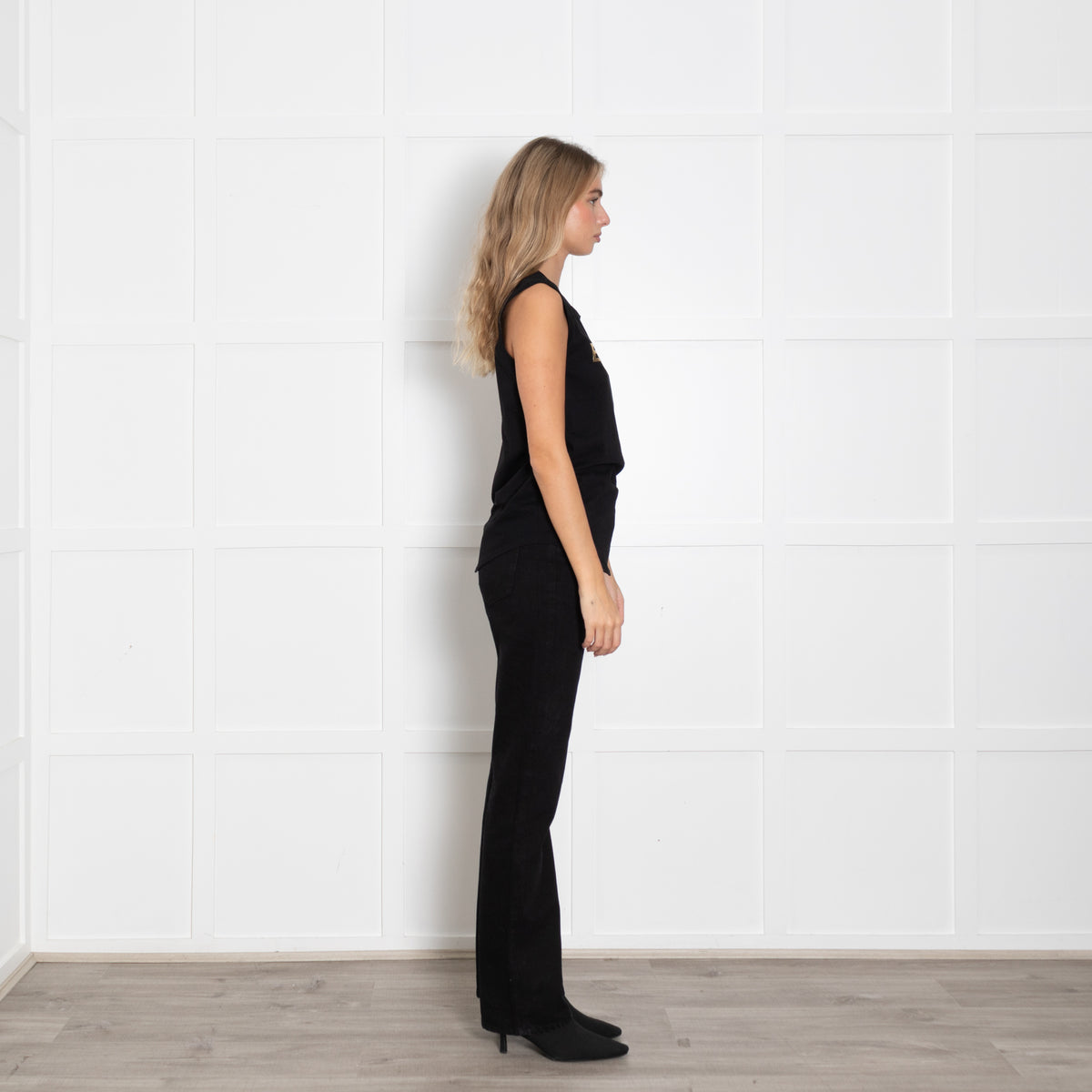 Balmain Black Cotton Logo Sleeveless T-Shirt