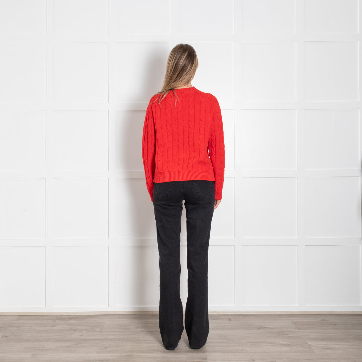 &Daughter Red Cable Knit Wool Crewneck Jumper