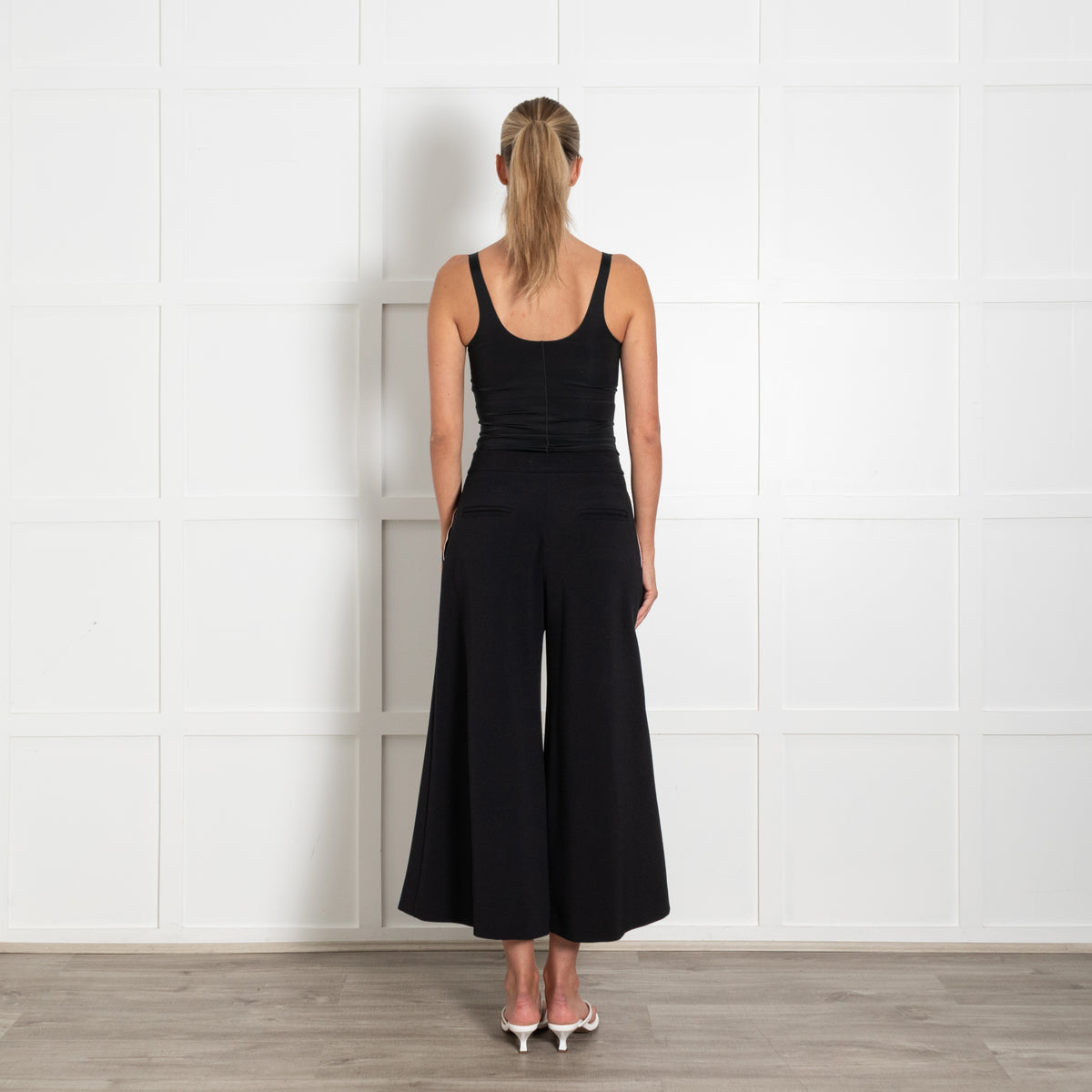 Roksanda Black Pale Pink Trim Wide Leg Cropped Trousers