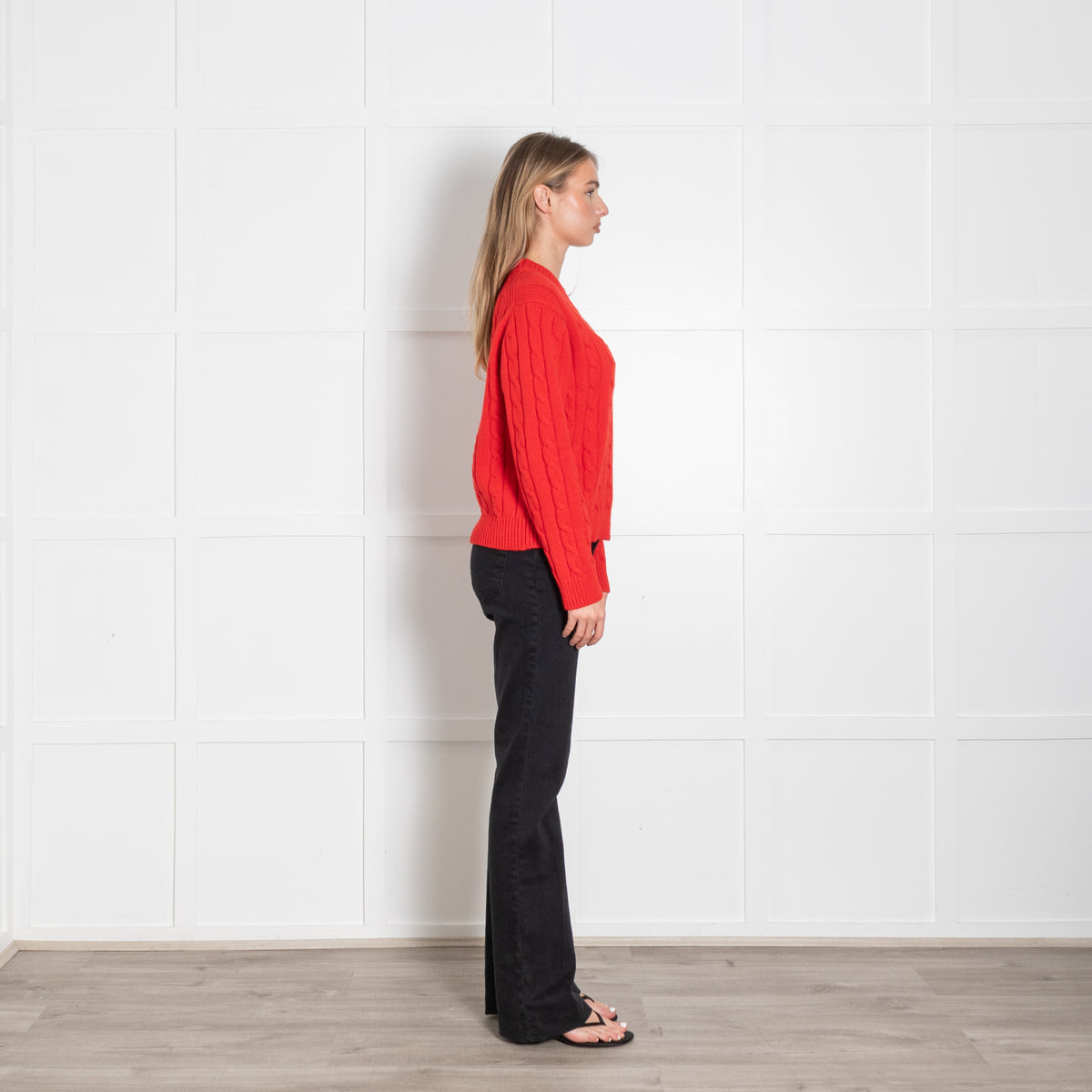 &Daughter Red Cable Knit Wool Crewneck Jumper