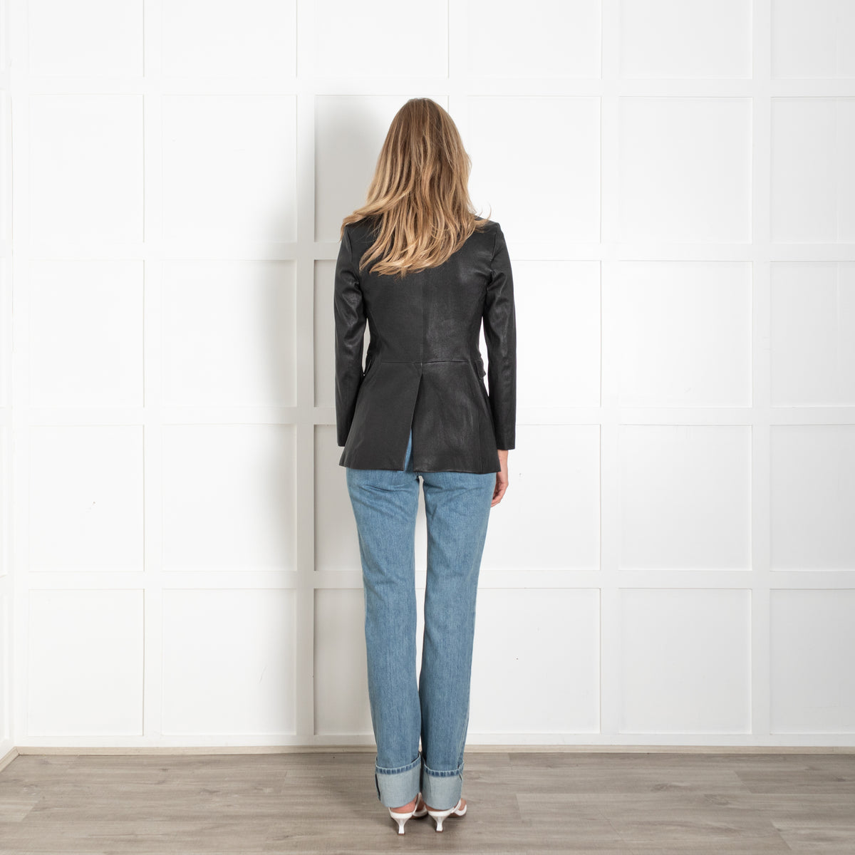 Theory Black Leather Single Breasted Fitted Jacket