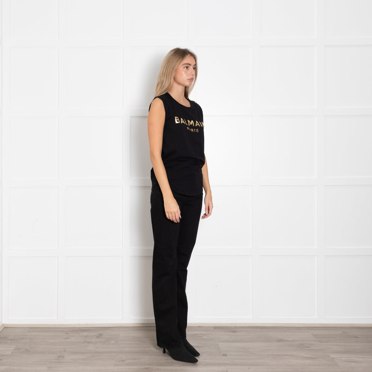 Balmain Black Cotton Logo Sleeveless T-Shirt