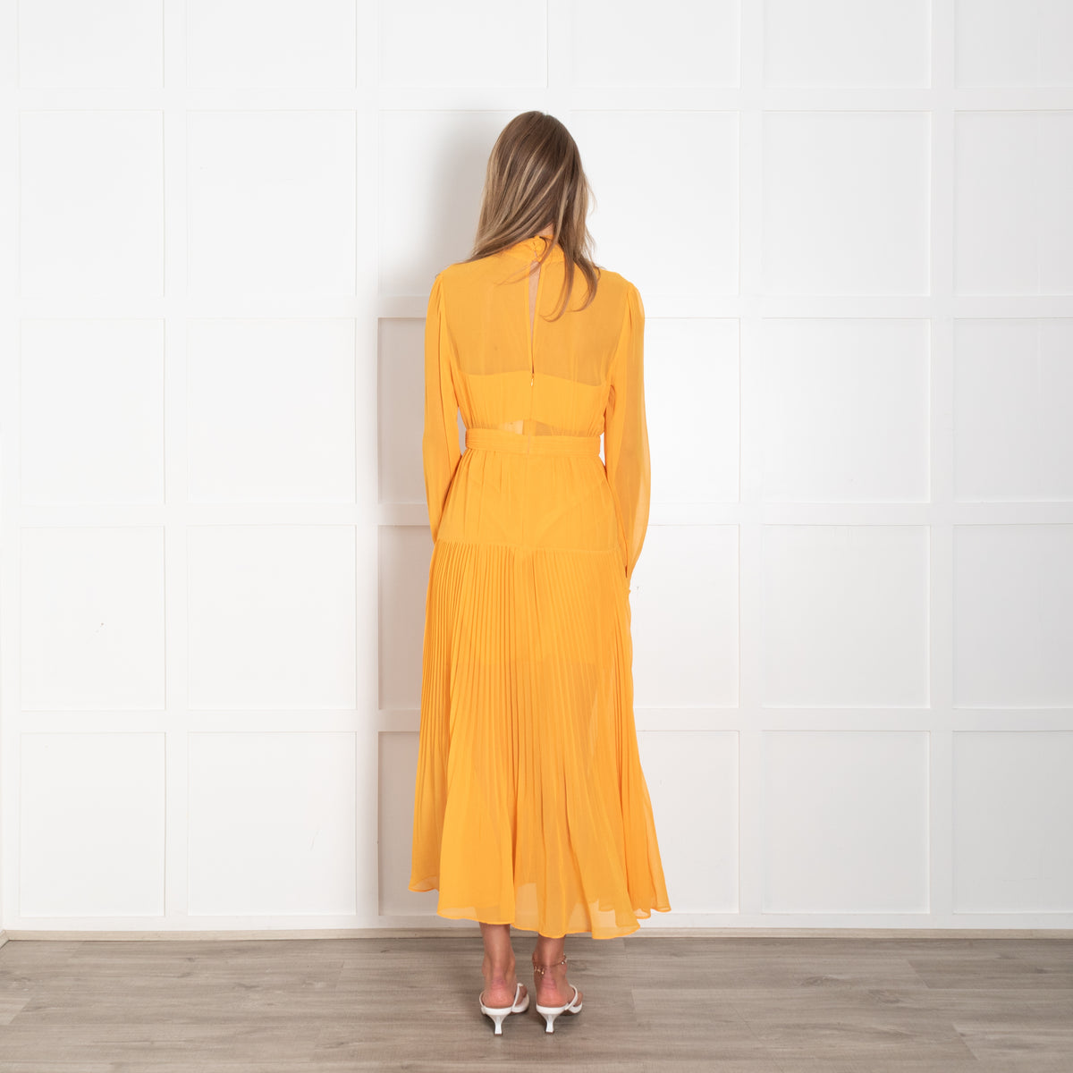 Self-Portrait Orange Lace And Pleated Detail Midi Dress