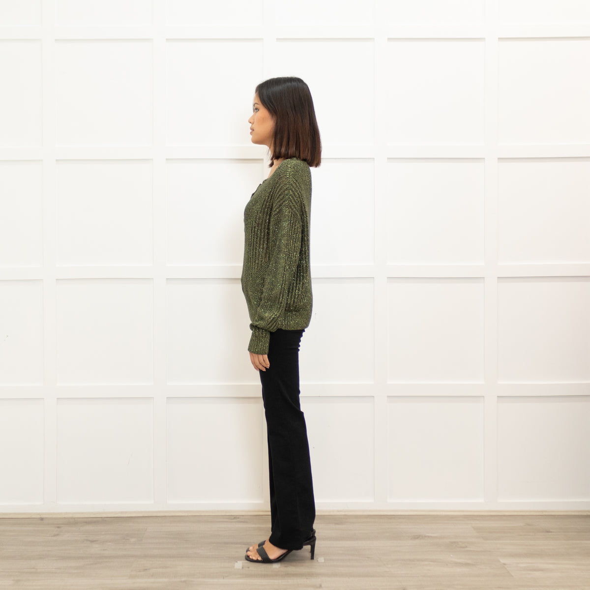 Patrizia Pepe Green Sparkly Jumper With Buttons