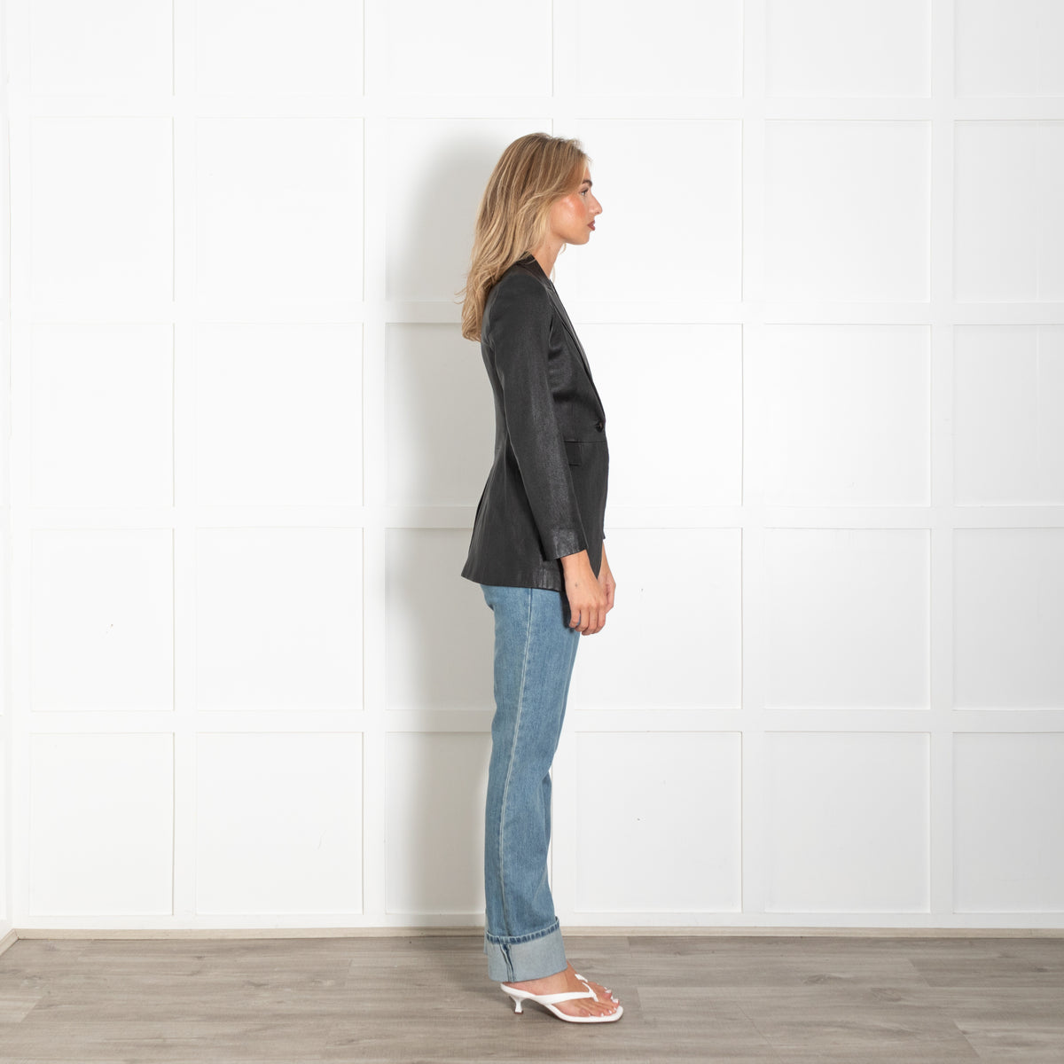 Theory Black Leather Single Breasted Fitted Jacket